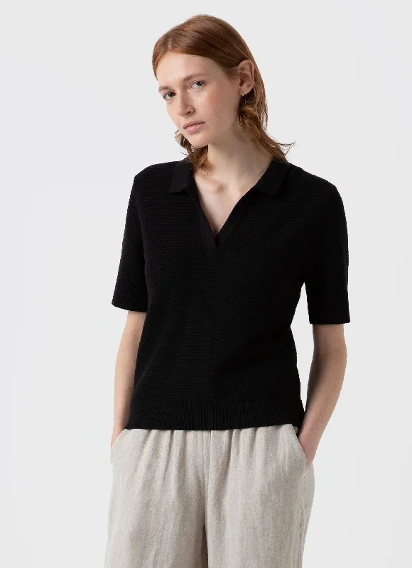 Women's Blouse with Narrow CollarWomen's Archive Knit Polo in Black