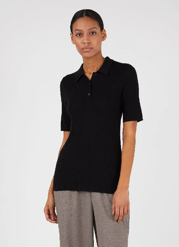 Women's Blouse with Cropped LengthWomen's Merino Silk Polo in Black