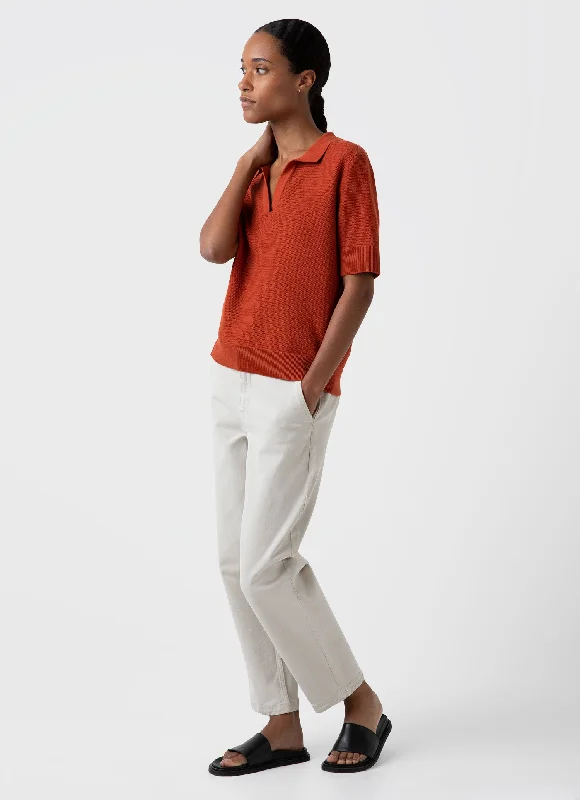 Women's Blouse with Square NeckWomen's Archive Knit Polo in Burnt Sienna