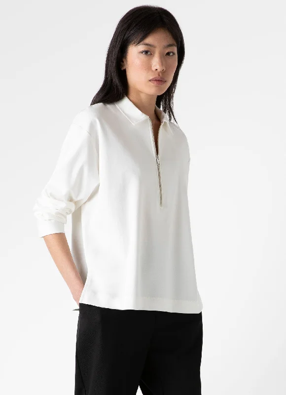 Women's Blouse with Rounded HemWomen's Jersey Polo Top in Ecru