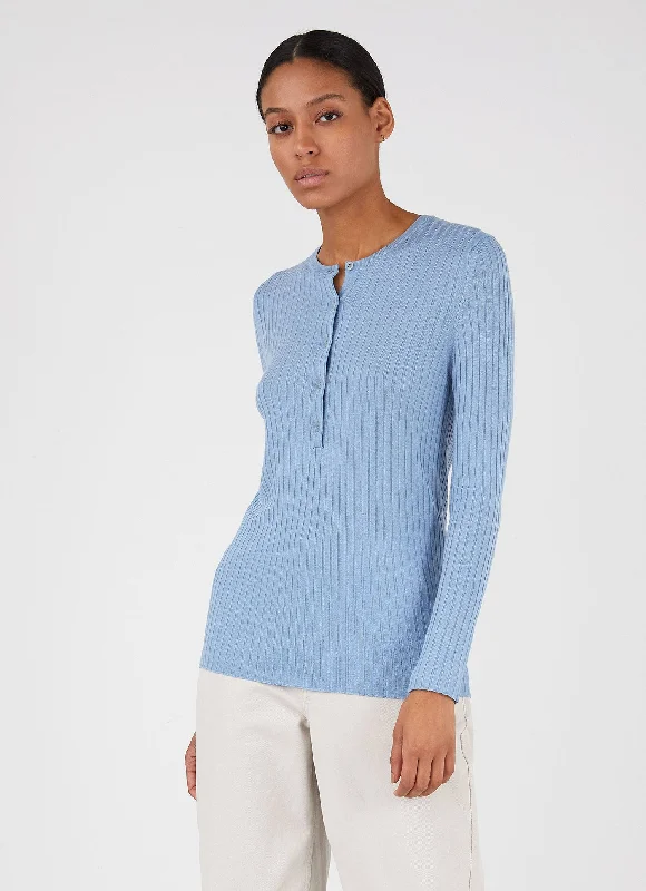 Women's Blouse with Boat NeckWomen's Merino Silk Henley in Blue Mist