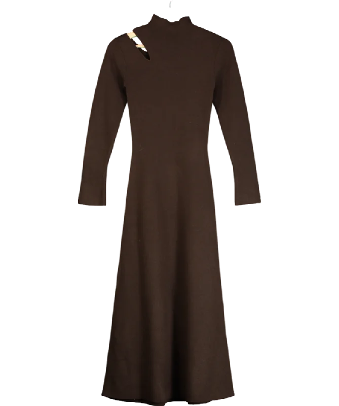 Women's Low Collar SweatersRiver Island Brown Long Sleeve Cut Out Midi Dress UK 6