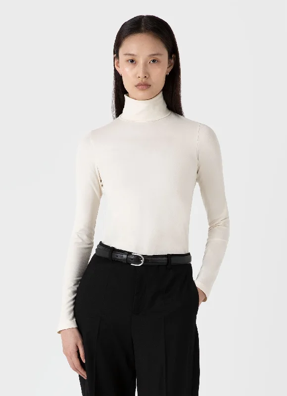 Women's Blouse with Mid-LengthWomen's Long Sleeve Roll Neck Top in Ecru