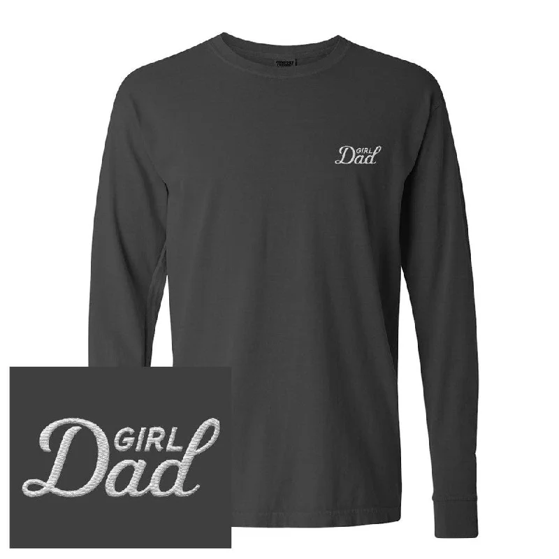 Women's Blouse with U-Shaped CollarGirl Dad Embroidered Long Sleeve Tee