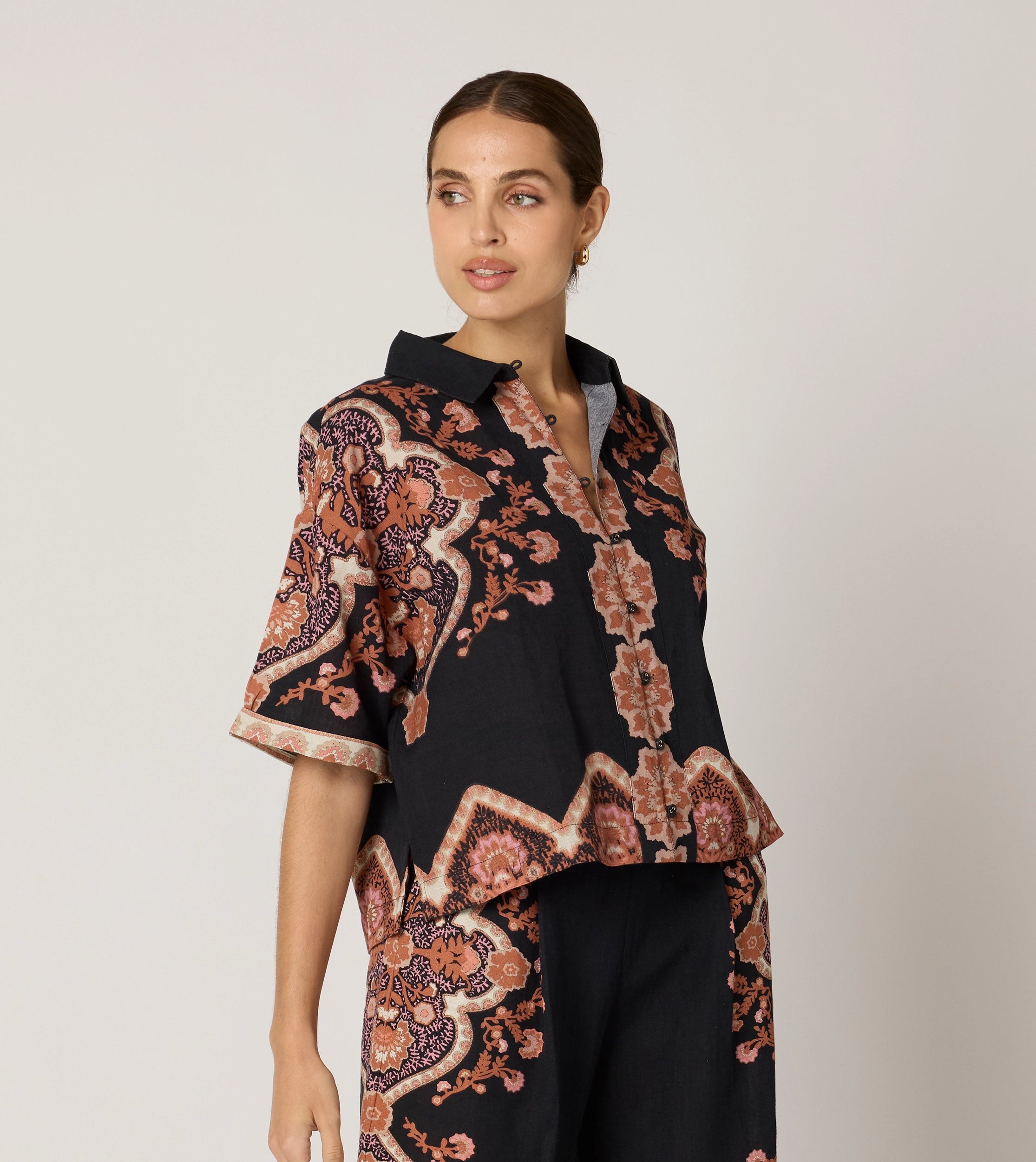 Women's Jumpsuits with Collarless NeckJeni Blouse | Dark Lagos