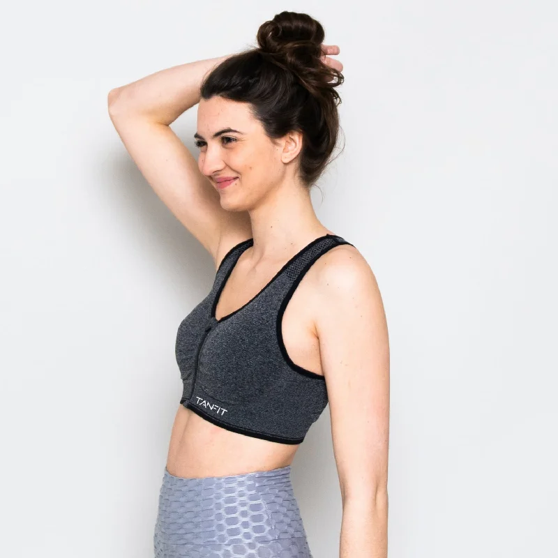 lace overlay braZip me Up Sports bra - Grey