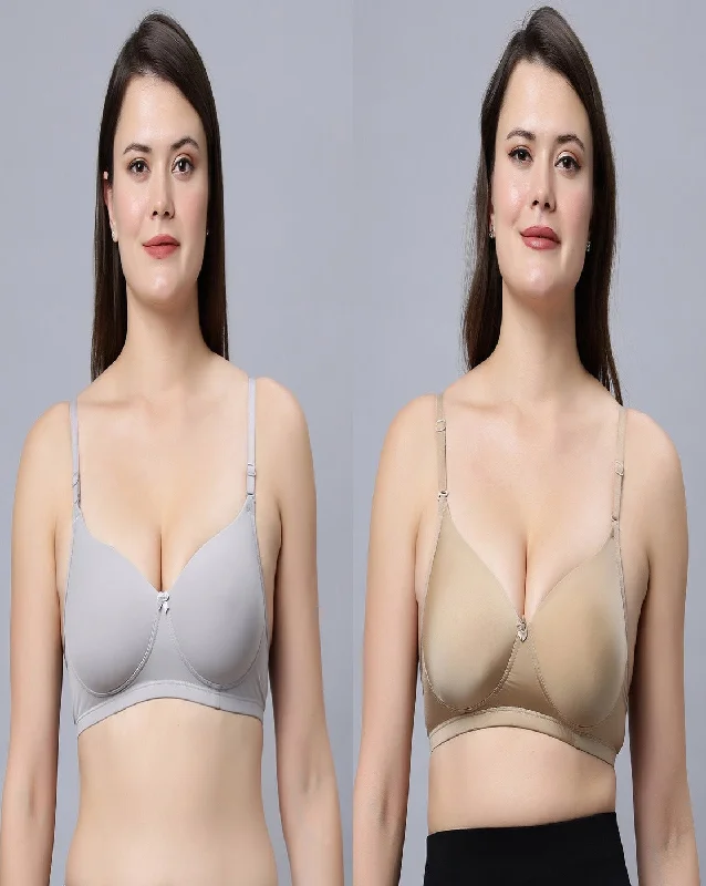 wireless mastectomy bra with soft cupsMedium Coverage T-shirt Padded Grey and Skin Color Bra (Pack of 2)