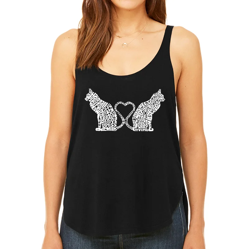 Women's Blouse with Rounded CollarCat Tail Hearts - Women's Premium Word Art Flowy Tank Top