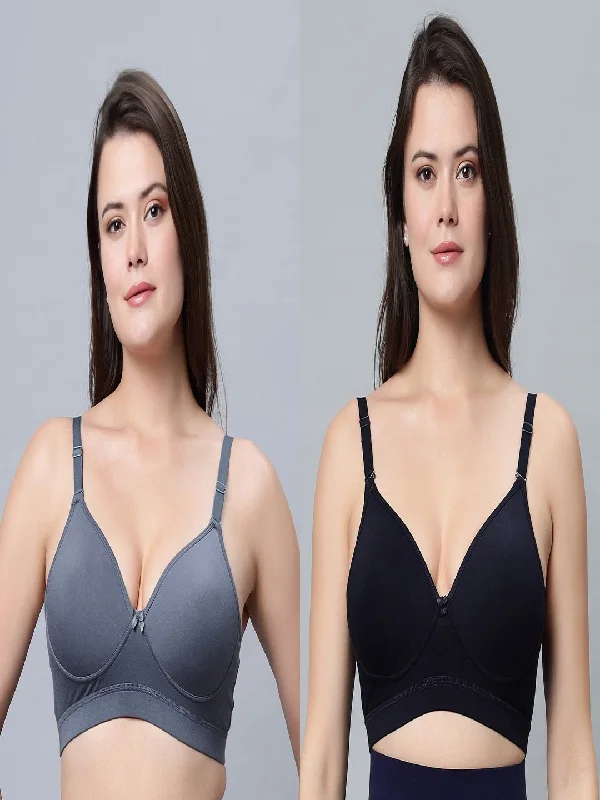 molded cup bra for shape retentionMedium Coverage Padded Bra Grey and Navy blue Color (pack of 2)