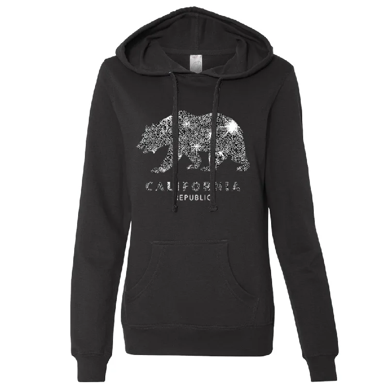 Women's Hooded Sweatshirts with Camouflage LiningCalifornia Republic Sparkle Ladies Lightweight Fitted Hoodie