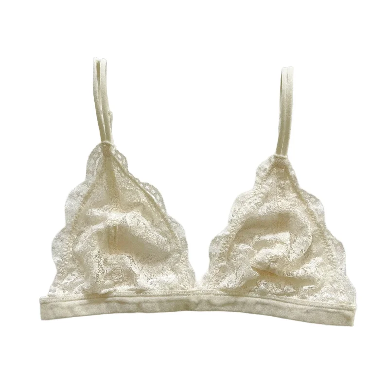 wireless bra with molded cupsIvory Triangle Floral Lace Bralette