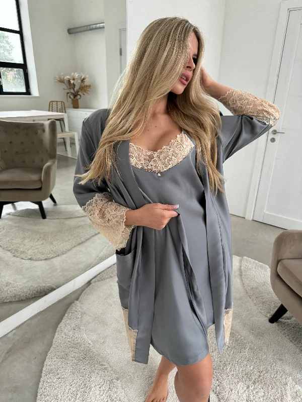 women's pajamas with a modern twistNightwear robe set: GRAY & CHAMPANGE 2