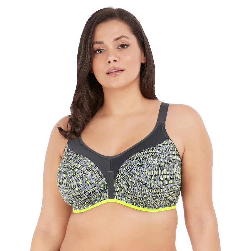 wireless bra with front closure for comfortEnergise Lime Twist UW Sports Bra by Elomi