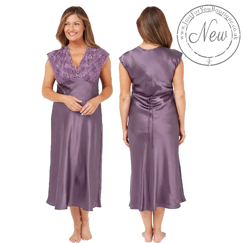 women's pajamas for those who value qualityPlain Lilac Wide Strap Full Length Long Sexy Satin Nightdress Negligee PLUS SIZE