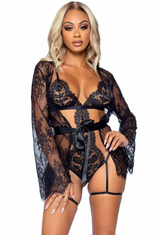 women's pajamas with a fitted designEyelash Lace Garter Teddy Set