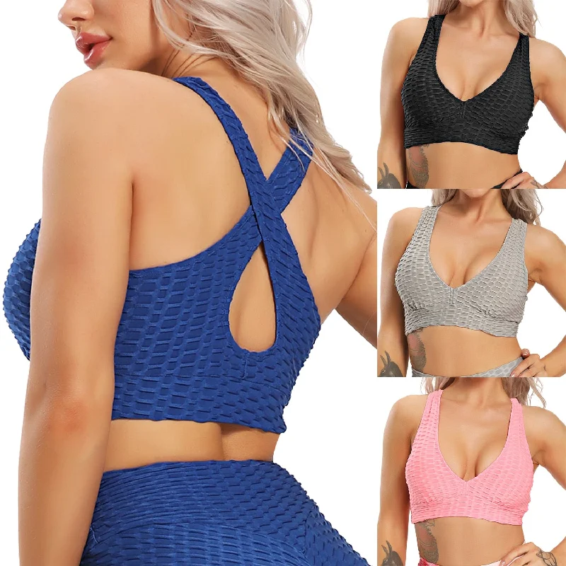 seamless bra for sensitive skinFitness Sports Bra for Women Push Up Solid Cross Back Yoga Running Gym Training Workout Femme Padded Underwear Crop Tops Female