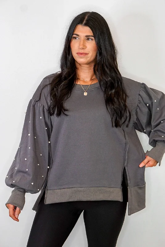 Women's Blouse with Wide CollarPearl Darling Charcoal Sweatshirt