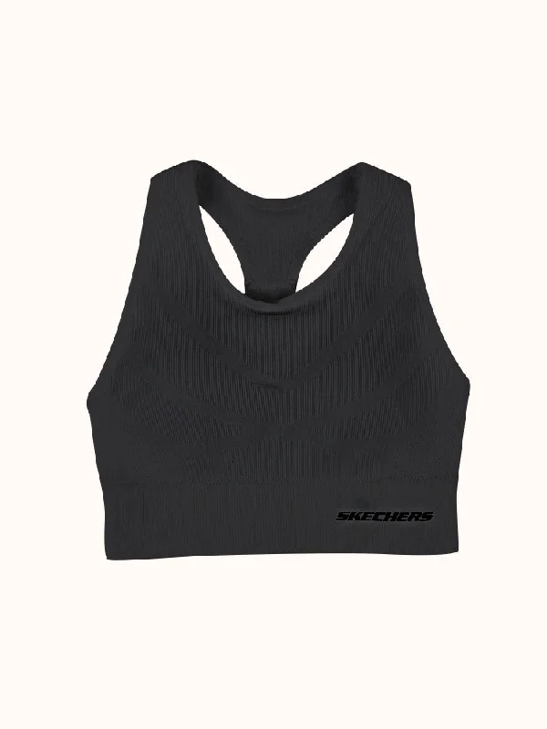 lace-up back bra for a custom fitRibbed High-Neck Sports Bra - Black