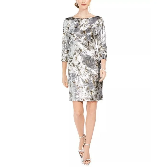 Women's Low-Neck DressesVince Camuto Women's Sequined Bodycon Dress Silver Size 4 Petite - 4 Petite