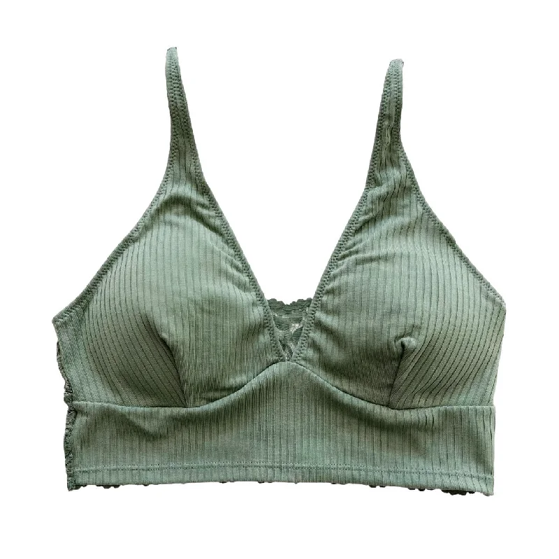 high-support sports bra for yogaDusty Sage Plunge Ribbed Bralette