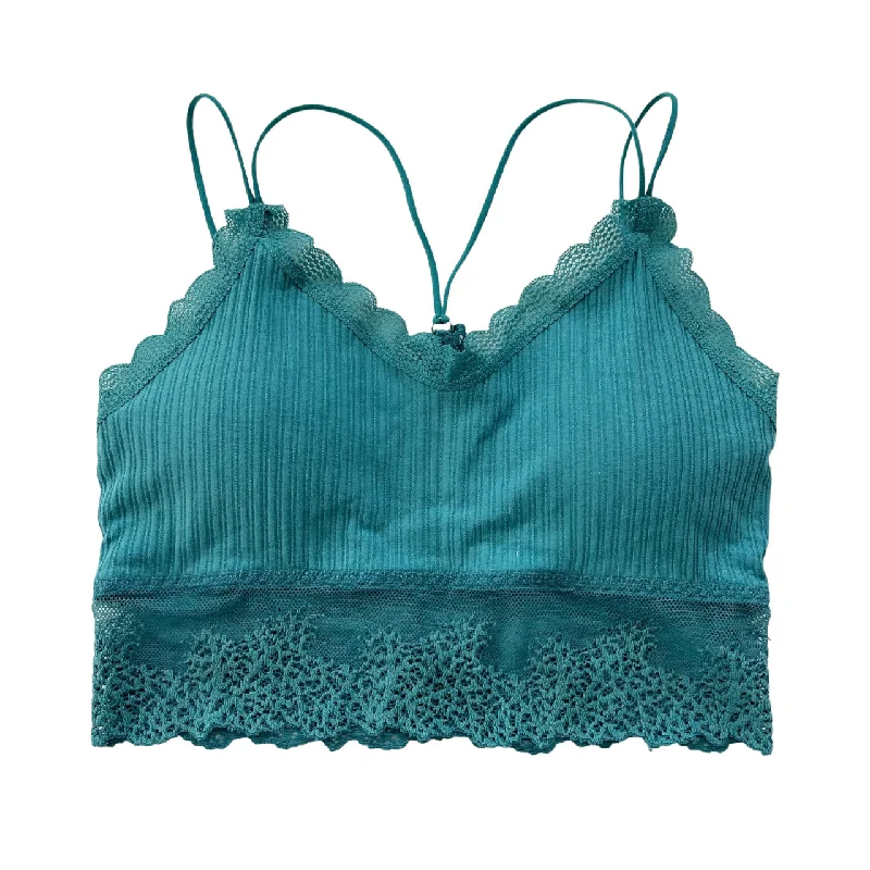 moisture-wicking sports braTeal Ribbed Lace Trim Racerback Bralette