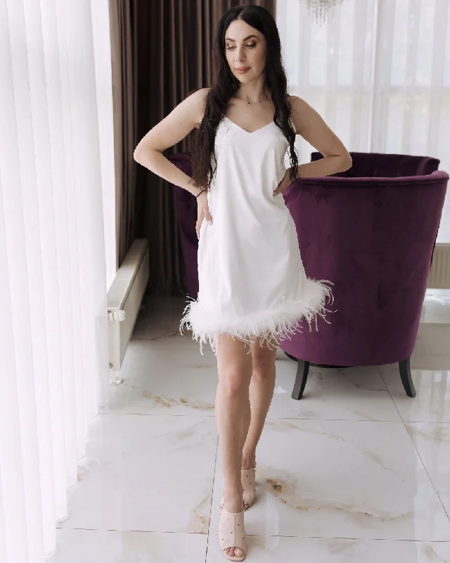 women's pajamas for gift-givingFeather nightgown Womens Silk Dress White