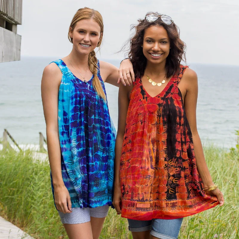 Women's Blouse with Sweetheart CollarTie-Dye Spirit Sleeveless Top | Fair Trade