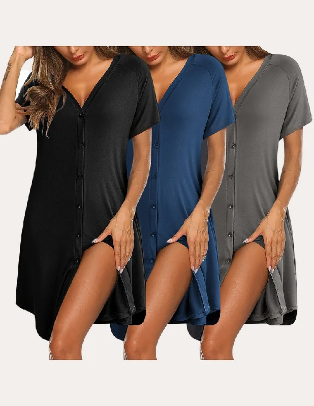 women's pajamas for those who seek ultimate relaxation3 Pack Button Down Pajama Dress (US Only)