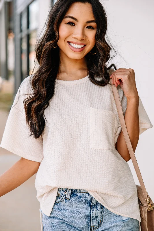 Women's Fitted ShortsAll I Could Ask For Natural White Ribbed Top