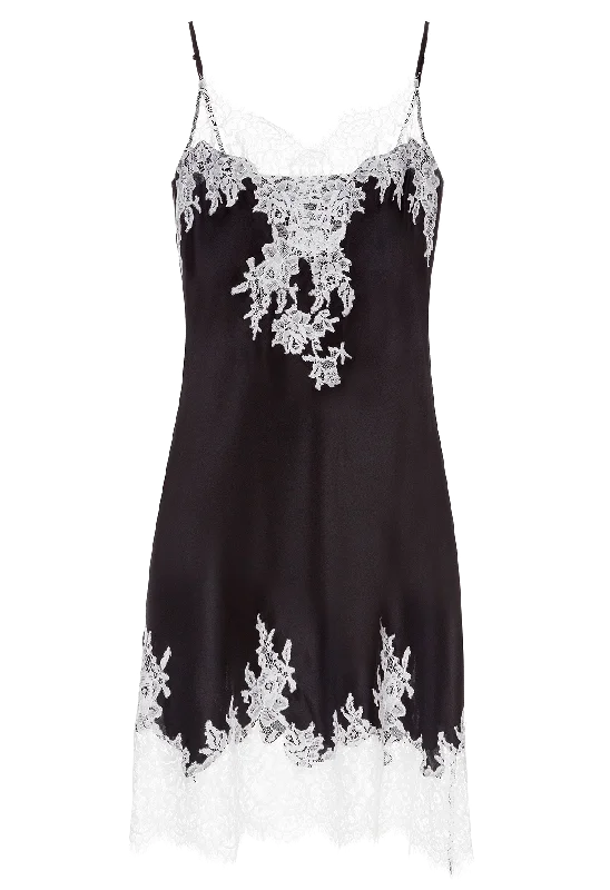 women's pajamas with a subtle shimmerNatalia lace-trimmed silk black nightdress