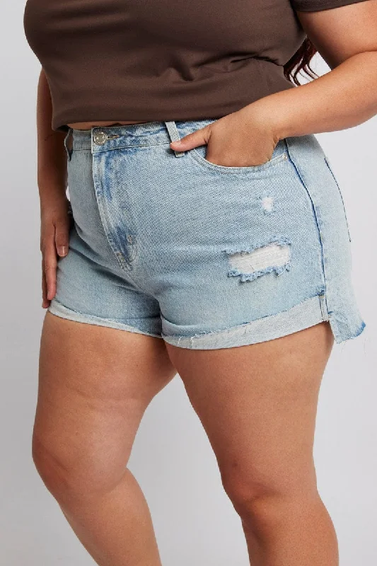 Women's Drawstring ShortsDenim Relaxed Shorts High Rise Distressed Hem