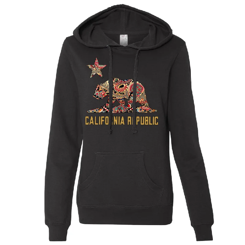 Women's Hooded Sweatshirts with Hidden PocketsCalifornia Republic Paisley Bear Ladies Lightweight Fitted Hoodie