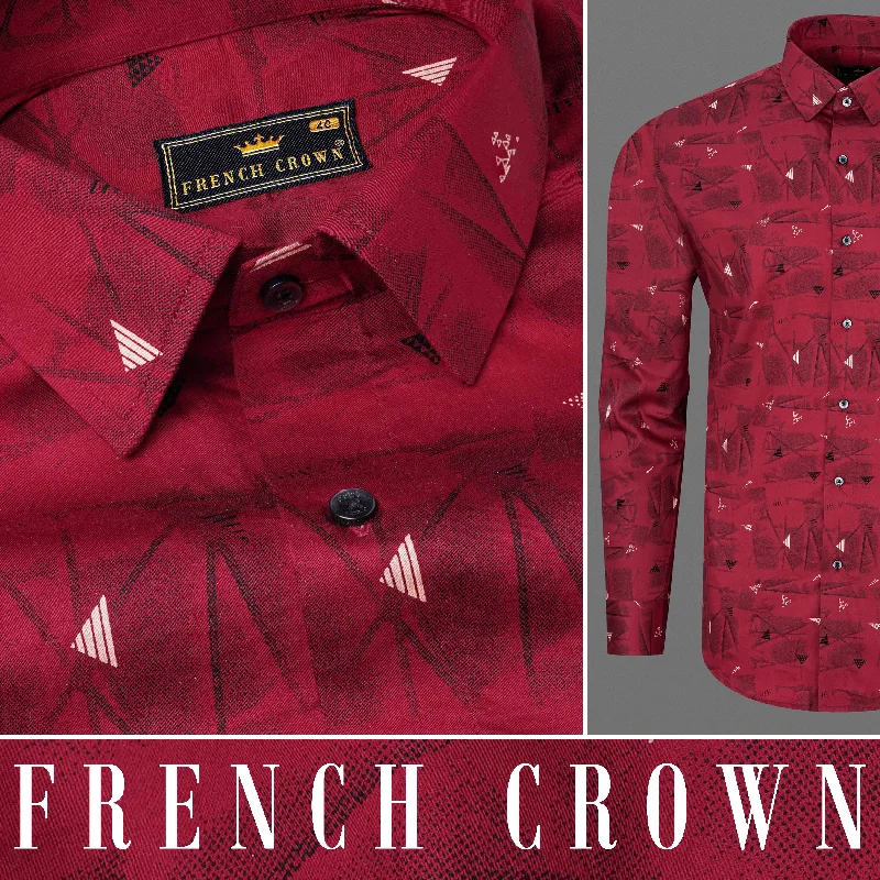 Women's Blouse with Sweetheart CollarMandarin Red Colour with Printed Super Soft Premium Cotton Shirt