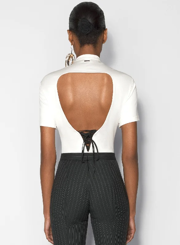 white corset open back jersey bodysuit