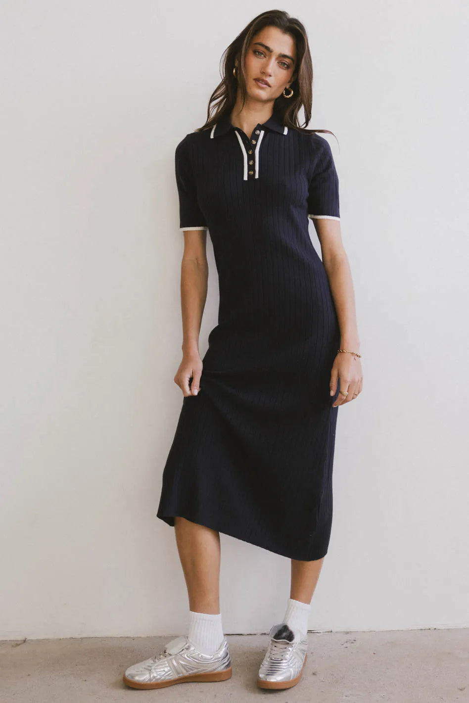 Women's Lapel Collar DressesPosie Ribbed Knit Midi Dress