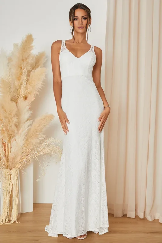 Women's Square-Neck DressesWhite Lace Sleeveless Backless Maxi Dress V-Neck Wedding Dresses