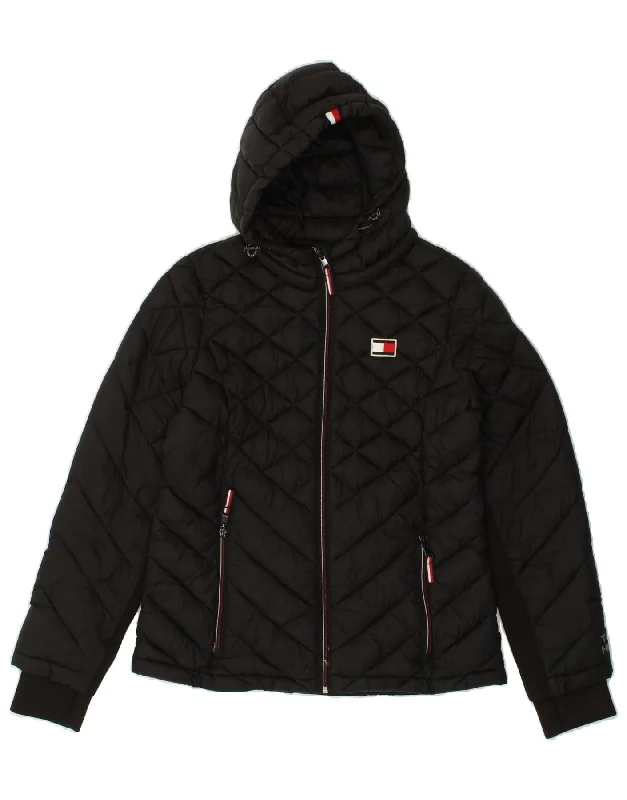 Women's PeacoatsTOMMY HILFIGER Womens Hooded Quilted Jacket UK 10 Small Black Nylon