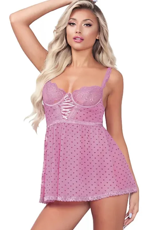 women's pajamas with pockets on legsMesh and Lace Babydoll Set