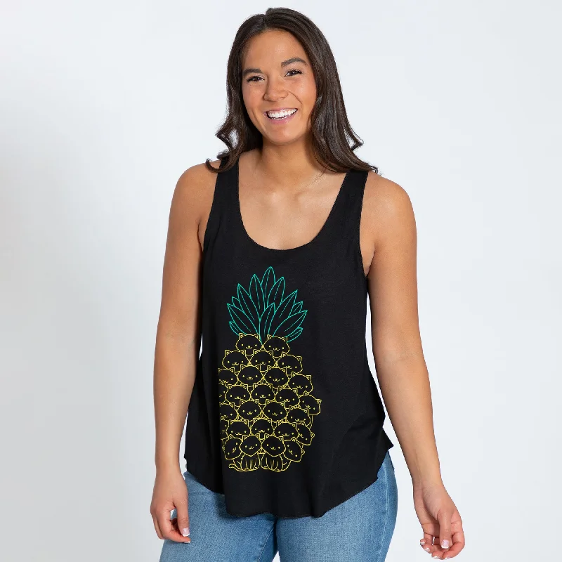 Women's Blouse with V-Shaped HemCat Pineapple Tank Top