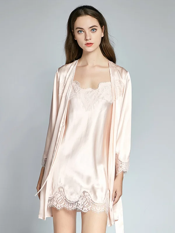 women's pajamas with a whimsical charmNoble Silk Robe & Robe Set With Lace Trim For Women