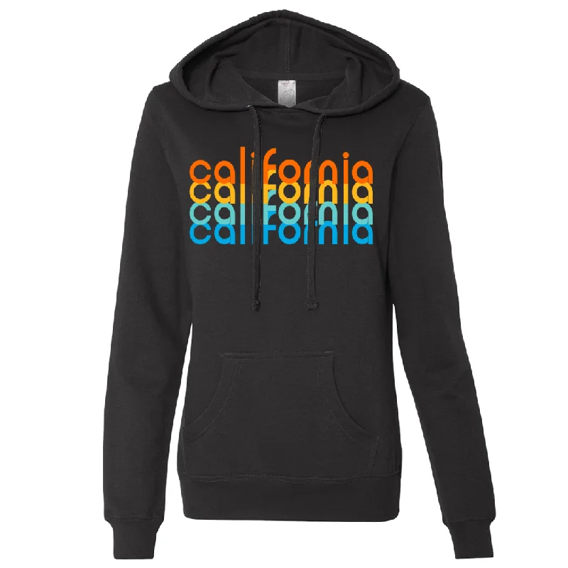 Women's Hooded Sweatshirts with Plaid LiningCalifornia Rainbow Stack Ladies Lightweight Fitted Hoodie