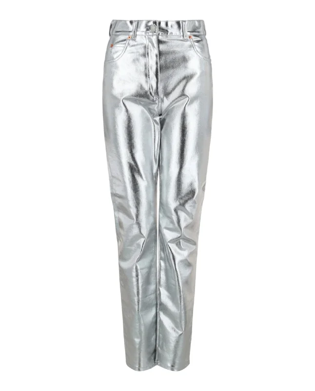 Women's Jodhpurs with Low CollarHigh Rise Metallic Skinny Pants