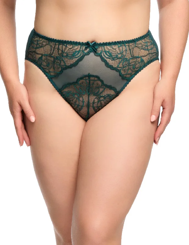 stretch lace panties with a high-leg cut for a flirty appealGwendoline Hi Cut Brief - Shady Spruce