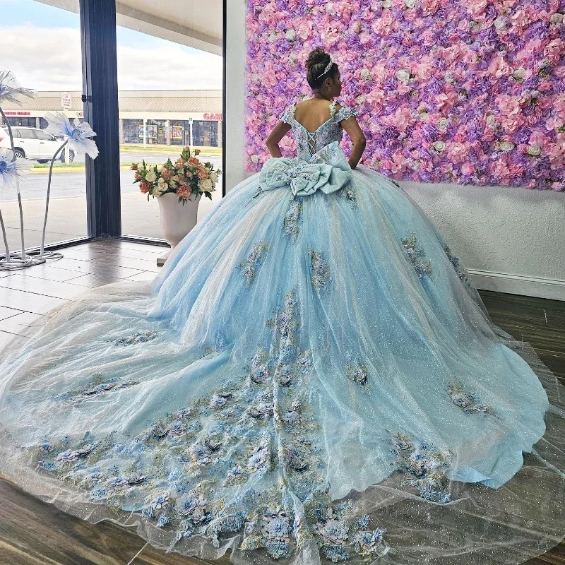  Women's A-Line DressesSky Blue Quinceanera Dresses 2024 Sweet 15 16 Birthday Party Gown Vestidos Para XV Off Shoulder Princess Long Pageant Miss Pagea