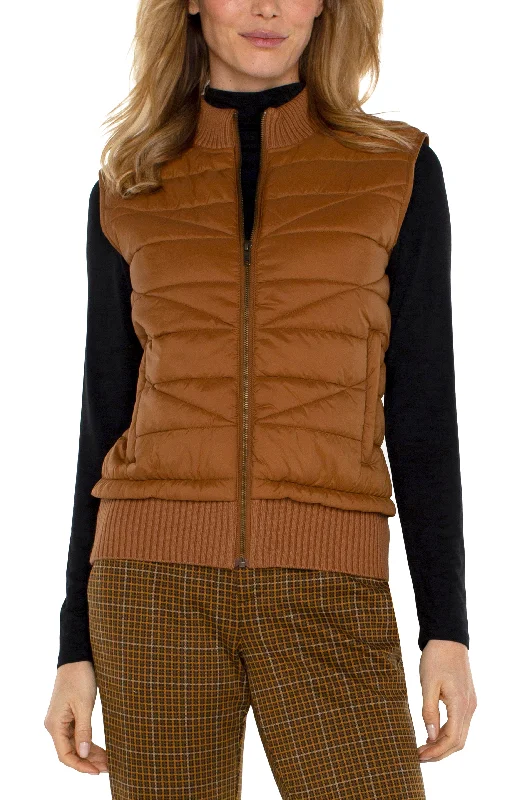 Women's Jodhpurs with Boat CollarPETITE SLEEVELESS QUILTED FULL ZIP SWEATER VEST