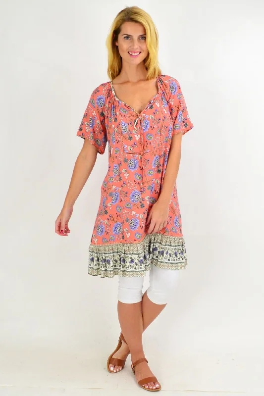 Women's Elastic Waist ShortsPink Paisley Flowy Tunic Dress