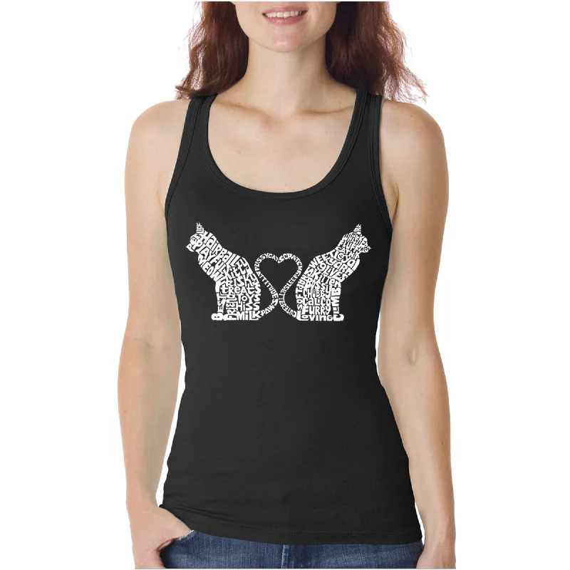 Women's Blouse with High CollarCat Tail Hearts - Women's Word Art Tank Top