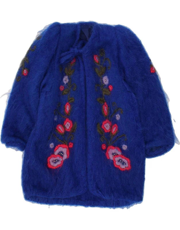 Women's Winter CoatsVINTAGE Womens Graphic Knit Overcoat UK 22 3XL Blue Floral