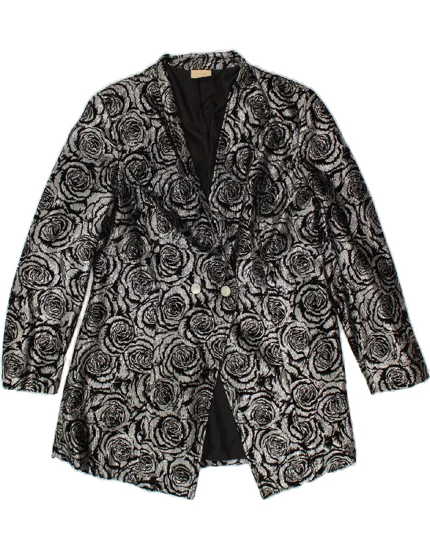 Women's Button-Up CoatsVINTAGE Womens Double Breasted Blazer Jacket IT 42 Medium Silver Floral