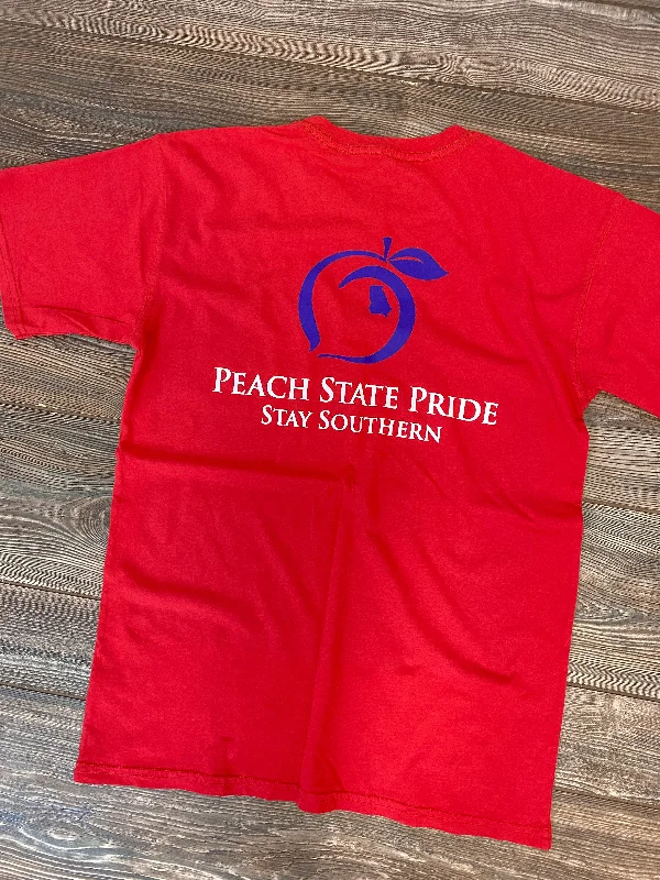 Women's Round-Neck BlousePeach State Pride Stay Southern Red and Blue T-Shirt